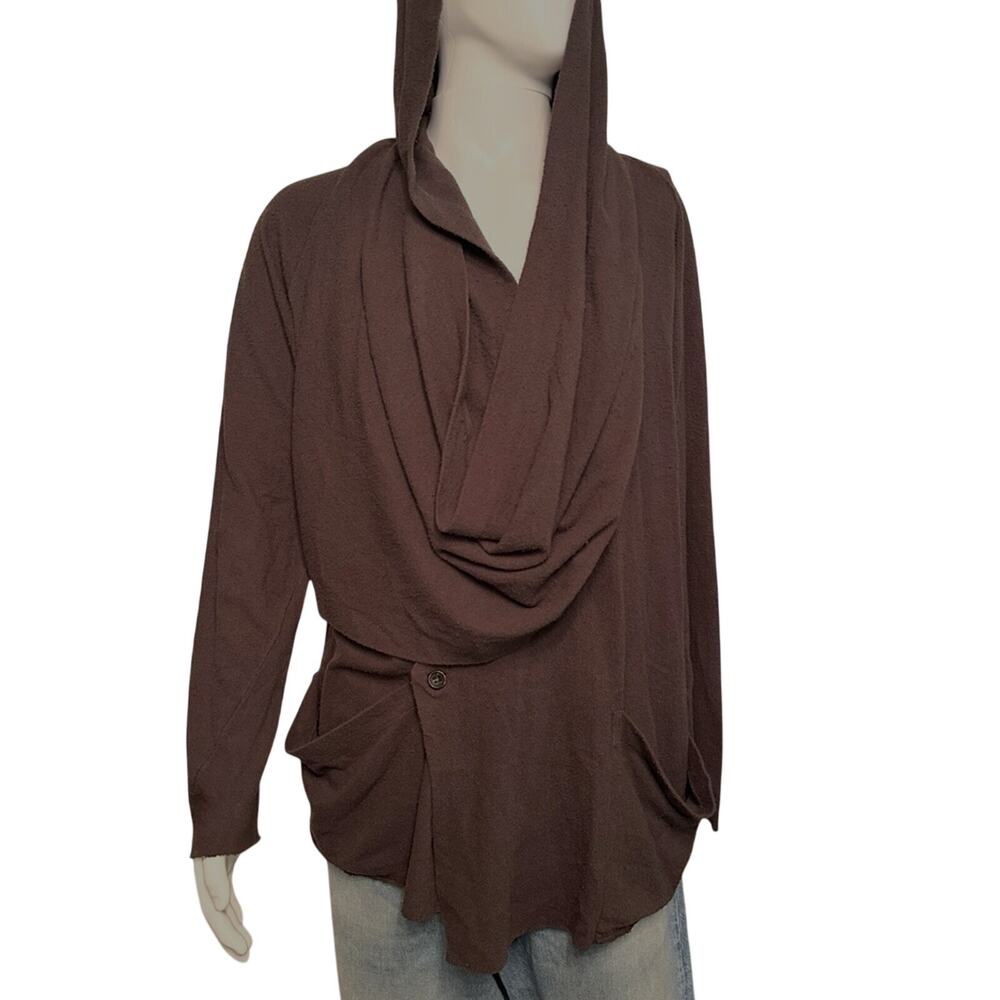 Damir Doma Rare Silent Hooded Asymmetrical Wrap Sweater Size EU 48 M Brown
